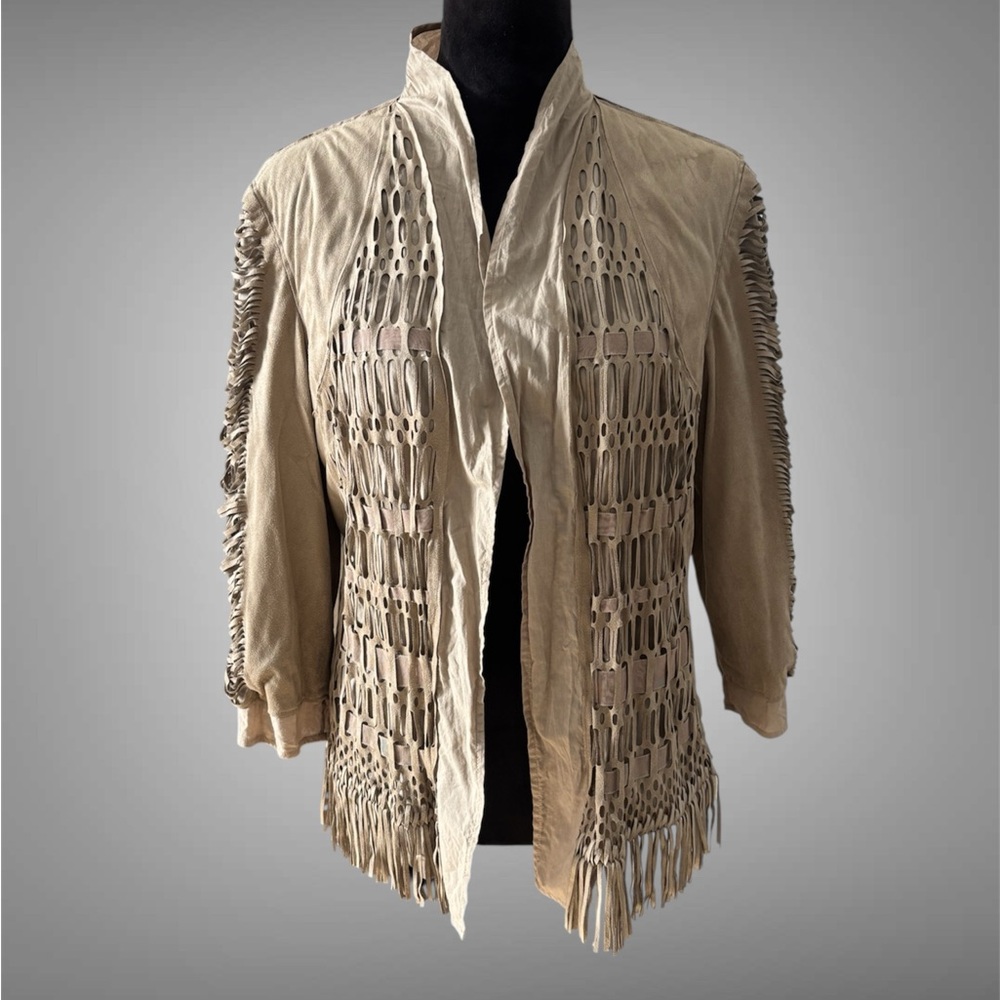 Chicos Women's Beige Fringe cardigan